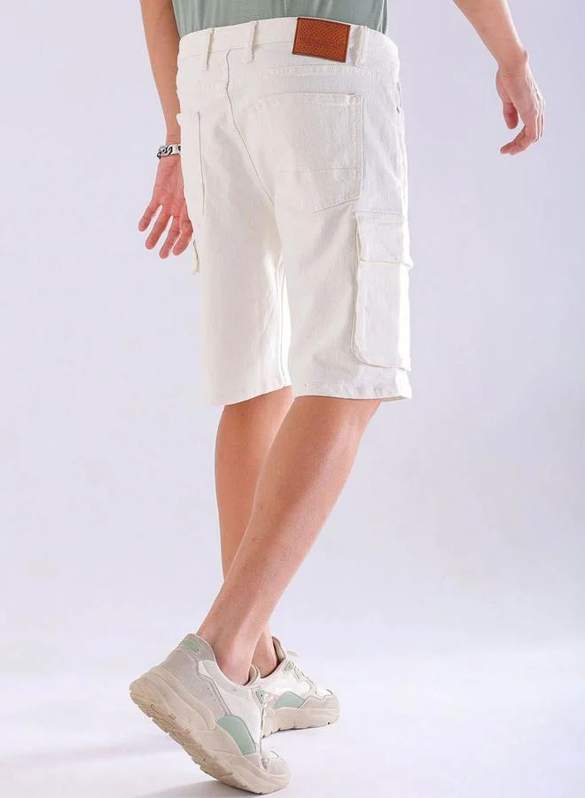 The Indian Garage Co White Men Off White Relaxed Fit Solid Denim Shorts for Men | Best Price UAE