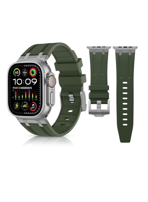 Compatible with Apple Watch Ultra 2 Bands 49mm for Men, Full Liquid Silicon Strap with Stainless Steel Adapter for Safety, A masculine And Luxurious Design for Ultra, Exquisite Packaging