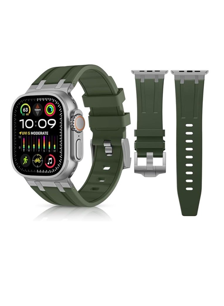 Compatible with Apple Watch Ultra 2 Bands 49mm for Men, Full Liquid Silicon Strap with Stainless Steel Adapter for Safety, A masculine And Luxurious Design for Ultra, Exquisite Packaging