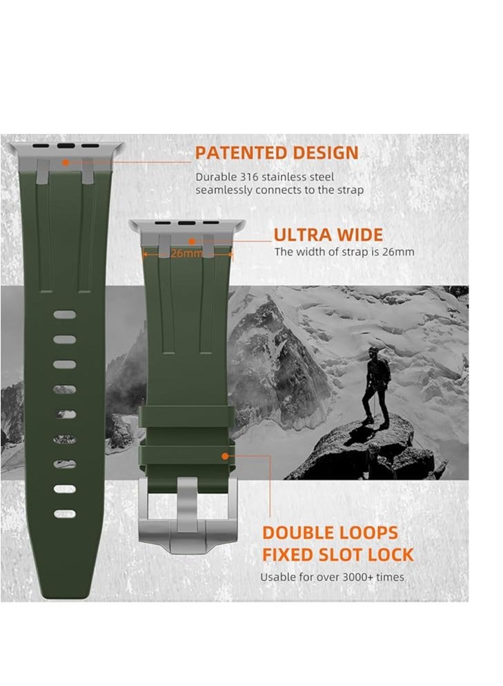 Compatible with Apple Watch Ultra 2 Bands 49mm for Men, Full Liquid Silicon Strap with Stainless Steel Adapter for Safety, A masculine And Luxurious Design for Ultra, Exquisite Packaging