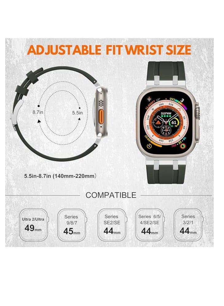 Compatible with Apple Watch Ultra 2 Bands 49mm for Men, Full Liquid Silicon Strap with Stainless Steel Adapter for Safety, A masculine And Luxurious Design for Ultra, Exquisite Packaging
