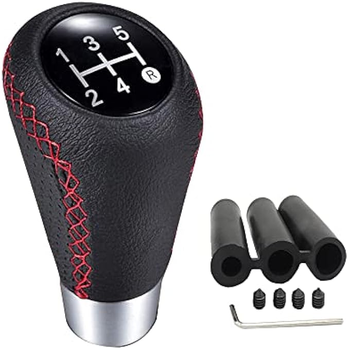 rayihni 5Speed Leather Gear Shifter Knob with 3 Adapters of Manual Gear Shift Knob Compatible with Manual Car Manual Transmission - Image 1