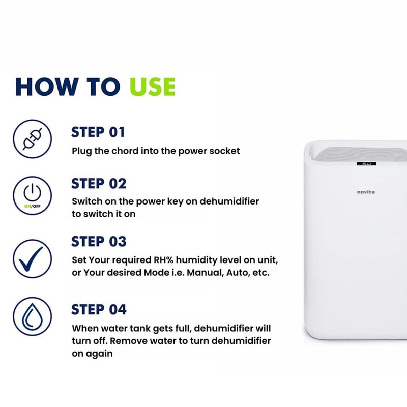 Origin De Humidifiers Novita Origin Dehumidifier Nd 128 With 13 LitresDay Extraction Capacity Auto Shut Off Function - Image 4