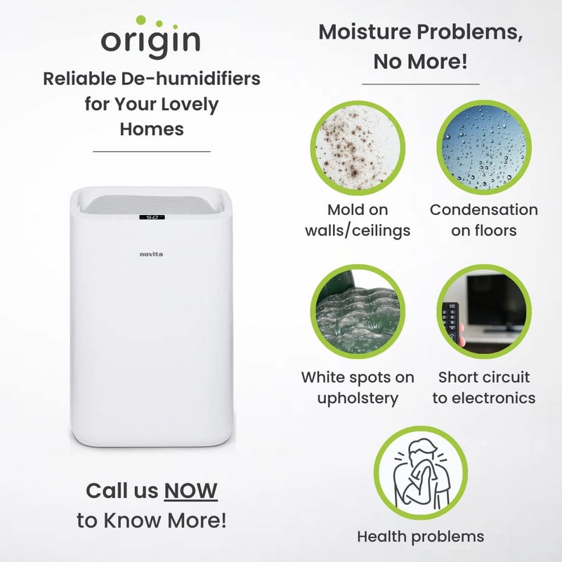 Origin De Humidifiers Novita Origin Dehumidifier Nd 128 With 13 LitresDay Extraction Capacity Auto Shut Off Function - Image 3
