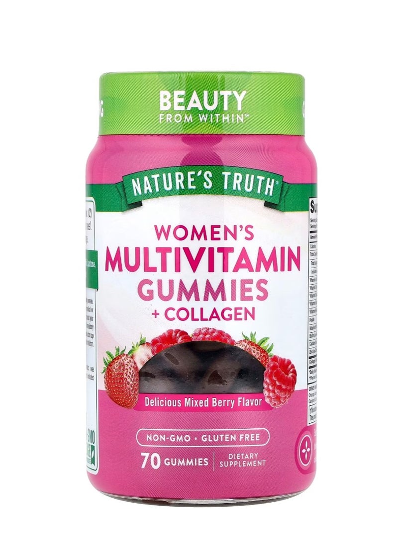 نايتشورز تروث علكات متعددة الفيتامينات للسيدات + كولاجين لذيذ بنكهة التوت 70 علكة - Image 1