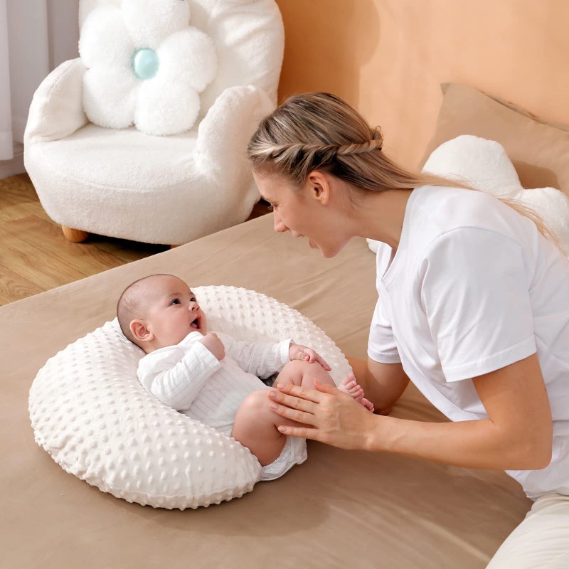 Aullar Nursing Pillow and Positioner with Cover for Breastfeeding and Bottle Feeding, Propping Baby, Tummy Time, Baby Sitting Support, Awake-Time Support (Beige, 22" x 17.7" x 5.9") - Image 2