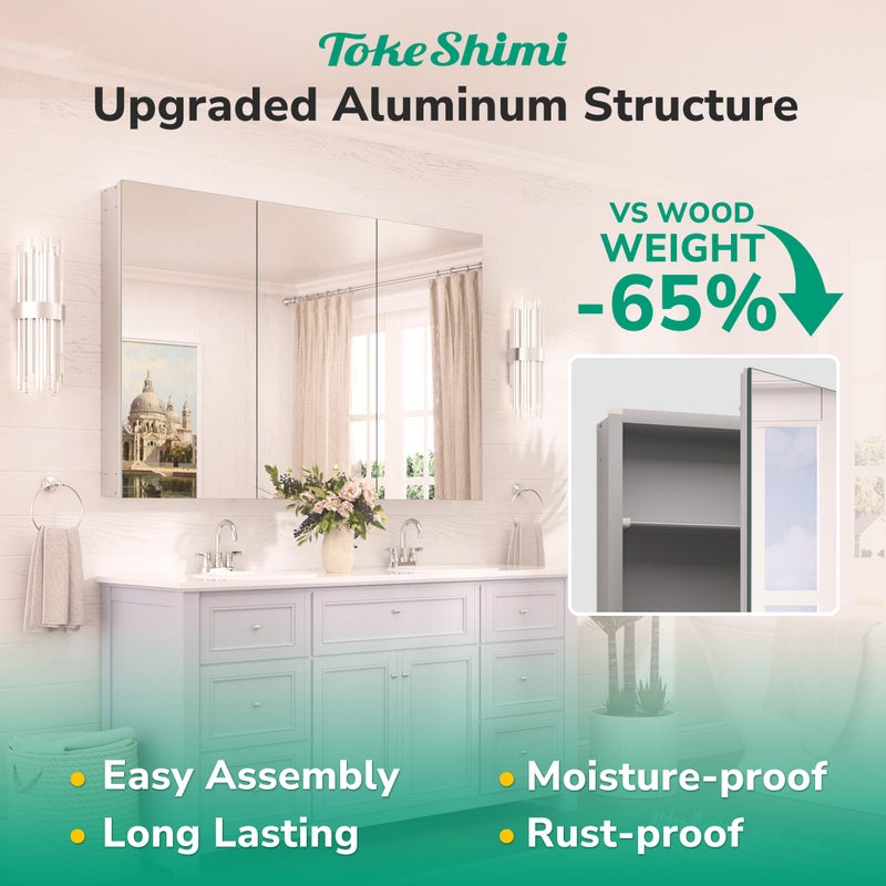 TokeShimi 14x24 Bathroom Mirror with Storage Tempered, Aluminum Silver Recessed Medicine Cabinet with Mirror Frameless Stepless Adjustable Shelf, Surface Mount Medicine Cabinet for Bathroom - Image 5