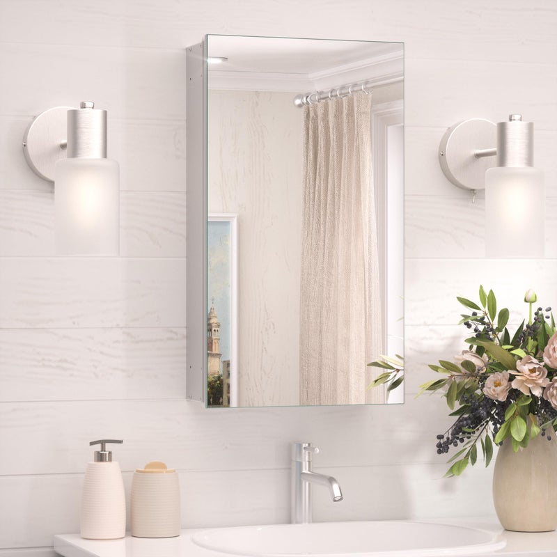 TokeShimi 14x24 Bathroom Mirror with Storage Tempered, Aluminum Silver Recessed Medicine Cabinet with Mirror Frameless Stepless Adjustable Shelf, Surface Mount Medicine Cabinet for Bathroom - Image 1