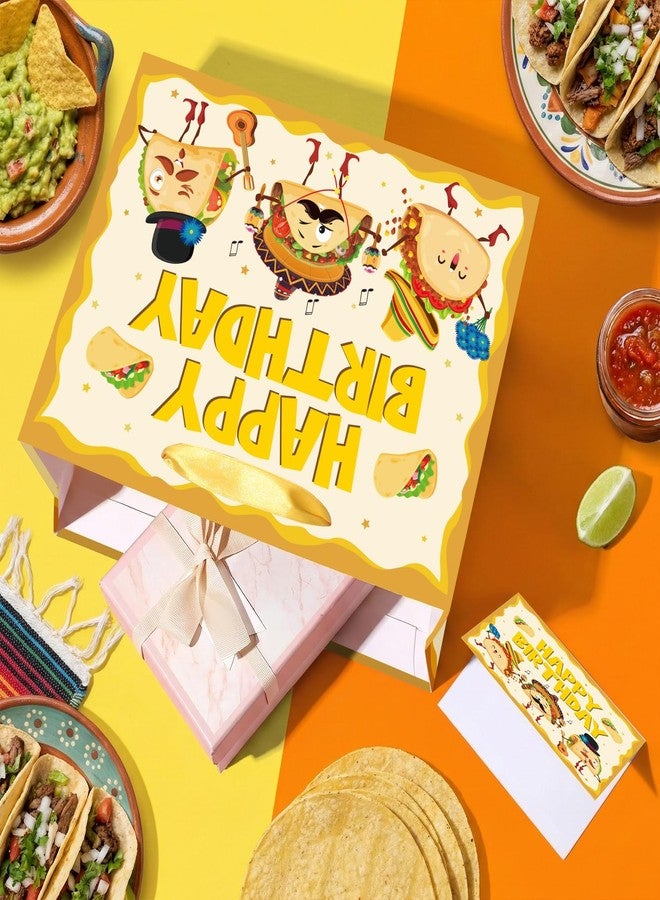 Woosytoo حقيبة هدايا عيد ميلاد بتصميم تاكو مرح، حقيبة هدايا لطيفة مزينة بورق تغليف هدايا بطابع مكسيكي، مع بطاقة وورق مناديل للأطفال والكبار، مناسبة لحفلات استقبال المولود الجديد، وأعياد الميلاد، واحتفالات سينكو دي مايو. - Image 5
