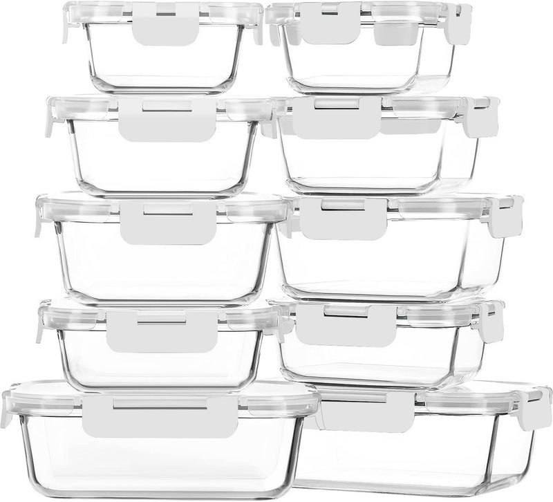 M MCIRCO 10-Pack Glass Food Storage Container with Lids, Airtight Lunch Bento Boxes, Glass Meal Prep Container,Microwave, Oven, Freezer and Dishwasher Friendly, White - Image 1
