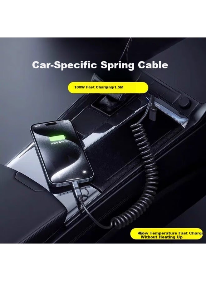 Jowoye Car Spring 4-In-1 6A Super Fast Charge Huawei Data Cable 100W Android Ipad/Iphone 16 Apple Computer Charging Cable Electric Motorcycle Carplay Cable - Image 2