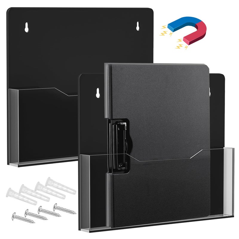 ZHIDIAN Acrylic Magnetic Wall File Organizer Clear Black Acrylic Hanging Wall File Holder Wall Mount Folder Mail Document Holder for Office Fridge Whiteboard 2Pack - Image 2