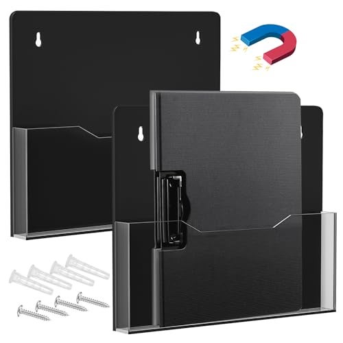 ZHIDIAN Acrylic Magnetic Wall File Organizer Clear Black Acrylic Hanging Wall File Holder Wall Mount Folder Mail Document Holder for Office Fridge Whiteboard 2Pack - Image 1