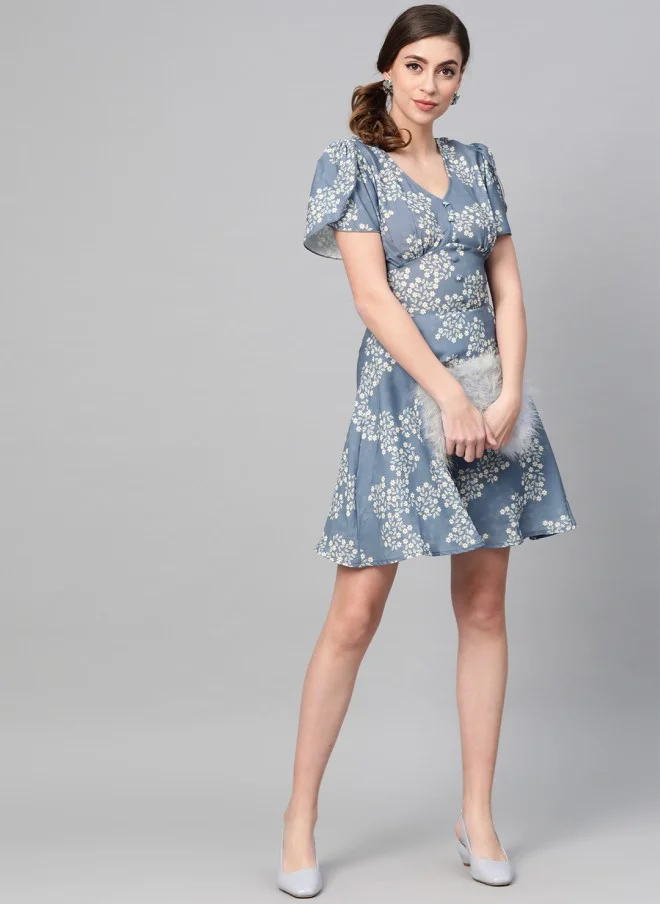 SASSAFRAS Floral Print Empire Dress for Women