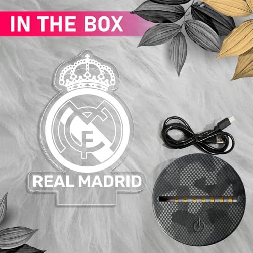 GIFTMEBAZAR 3D Illusion Real Madrid Desk Table Lamp with Warm White Light & USB Powered | Bedside Table Lamp | Birthday Gift for Football Player - Image 5
