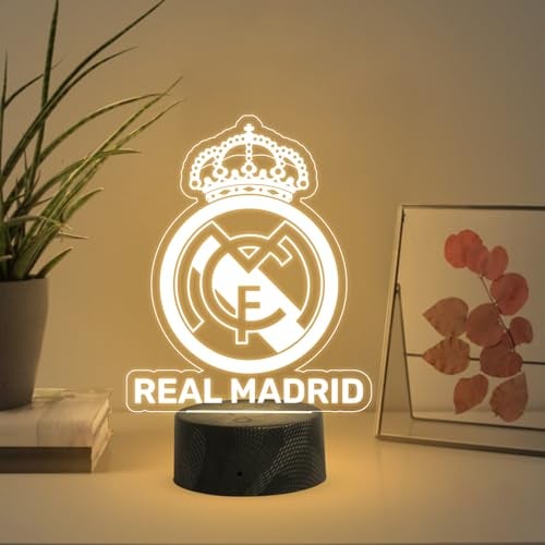 GIFTMEBAZAR 3D Illusion Real Madrid Desk Table Lamp with Warm White Light & USB Powered | Bedside Table Lamp | Birthday Gift for Football Player - Image 1