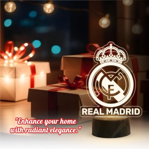 GIFTMEBAZAR 3D Illusion Real Madrid Desk Table Lamp with Warm White Light & USB Powered | Bedside Table Lamp | Birthday Gift for Football Player - Image 3