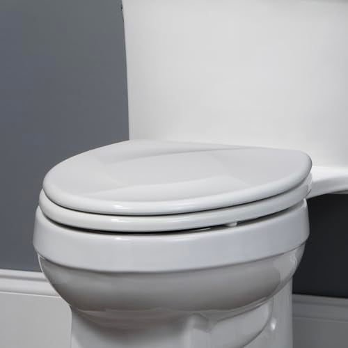 Mayfair Sculptured Teardrop Slow Close Toilet Seat, Easy Clean Hinges with Durable Wood Seat, Made in USA, Round, White - Image 2