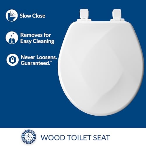Mayfair Sculptured Teardrop Slow Close Toilet Seat, Easy Clean Hinges with Durable Wood Seat, Made in USA, Round, White - Image 3