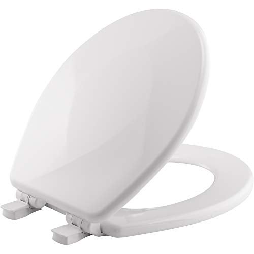 Mayfair Sculptured Teardrop Slow Close Toilet Seat, Easy Clean Hinges with Durable Wood Seat, Made in USA, Round, White - Image 1
