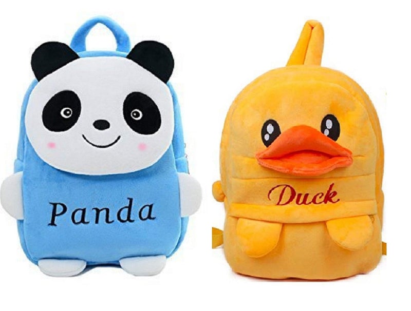 blue tree Kid's Soft Velvet Cartoon School Plush Backpack,Mini Bag,Travel Bag for Baby Boy/Girl (Blue Panda & Duck) - Image 4