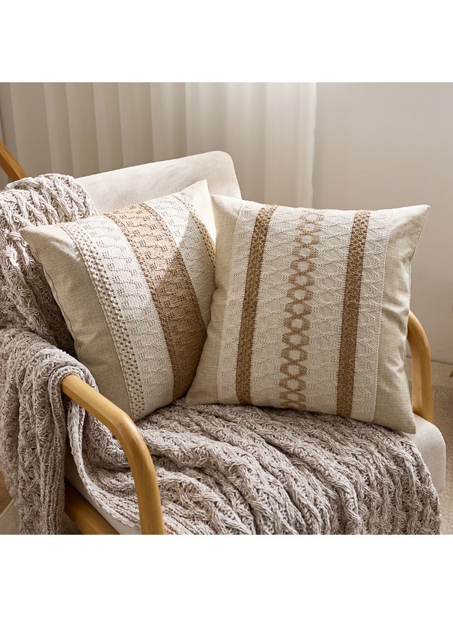 Bukela Set of 2 Throw Pillow Covers, Decorative Farmhouse Boho Pillow Cases, Decorative Geometric Modern Pattern Pillow Cushion Case for Couch Bedroom Living Room Sofa (Beige, 45*45cm) - Image 2