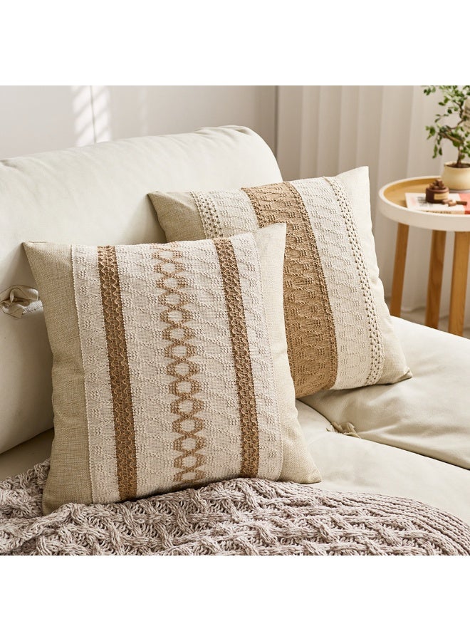 Bukela Set of 2 Throw Pillow Covers, Decorative Farmhouse Boho Pillow Cases, Decorative Geometric Modern Pattern Pillow Cushion Case for Couch Bedroom Living Room Sofa (Beige, 45*45cm) - Image 4