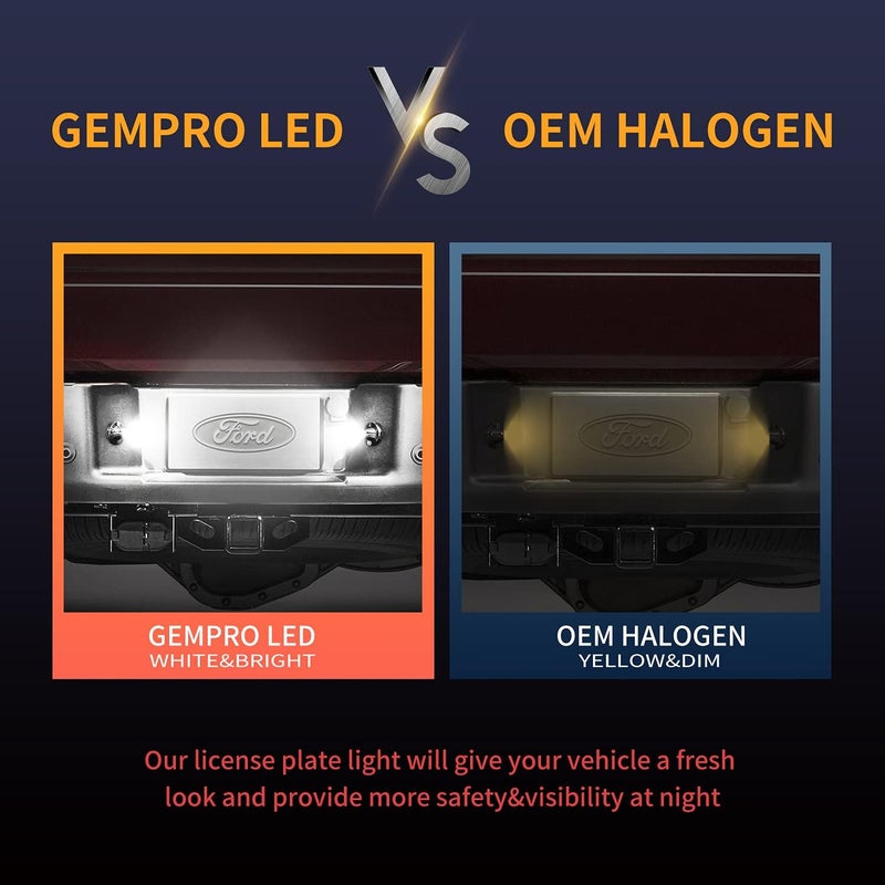 Gempro License Plate Light Assembly LED Tag Lamp Replacement for Ford F150 F250 F350 F450 F550 Superduty Bronco Excursion Ranger Expedition Explorer Rear Plate Lights, 6000K White, 2PCS (Black) - Image 4