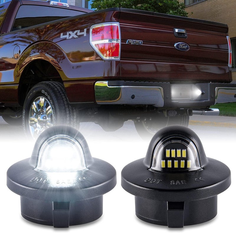 Gempro License Plate Light Assembly LED Tag Lamp Replacement for Ford F150 F250 F350 F450 F550 Superduty Bronco Excursion Ranger Expedition Explorer Rear Plate Lights, 6000K White, 2PCS (Black) - Image 1