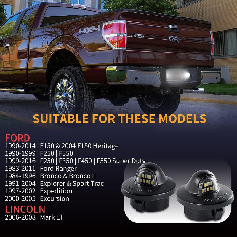 Gempro License Plate Light Assembly LED Tag Lamp Replacement for Ford F150 F250 F350 F450 F550 Superduty Bronco Excursion Ranger Expedition Explorer Rear Plate Lights, 6000K White, 2PCS (Black) - Image 3