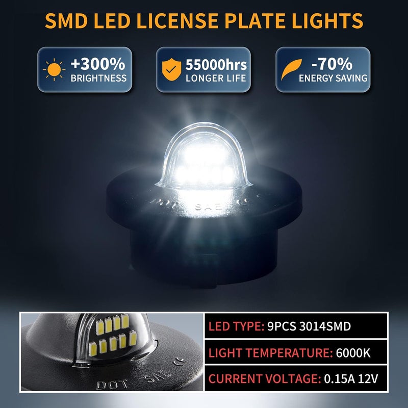 Gempro License Plate Light Assembly LED Tag Lamp Replacement for Ford F150 F250 F350 F450 F550 Superduty Bronco Excursion Ranger Expedition Explorer Rear Plate Lights, 6000K White, 2PCS (Black) - Image 2