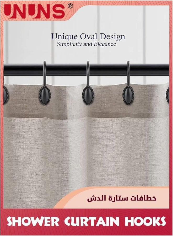 UNUNS Shower Curtain Hooks,Set of 12 Decorative Rings,Rust Resistant Metal Hooks For Bathroom,Glide Rings And Liner,Black  - Image 2