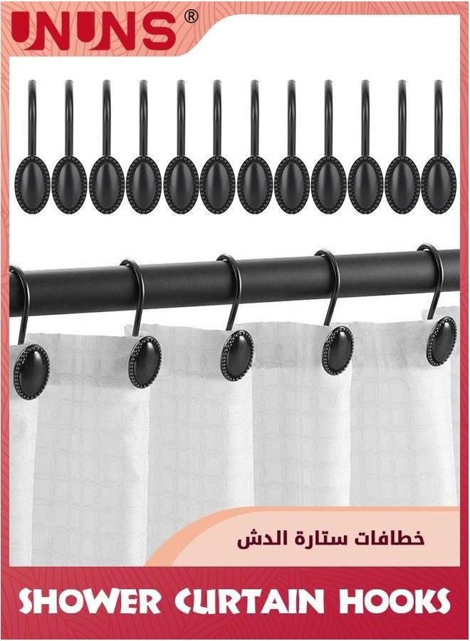 UNUNS Shower Curtain Hooks,Set of 12 Decorative Rings,Rust Resistant Metal Hooks For Bathroom,Glide Rings And Liner,Black  - Image 1