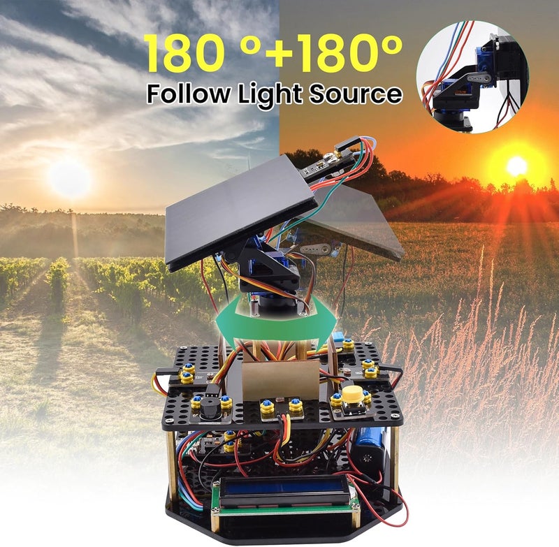 Keyestudio DIY Solar Tracking Electronic Kit for Arduino, Smart Phone Charging, Temperature & Humidity Sensor, BH1750 Light Sensor, Educational Programming Kit for Teens & Adults 15+ - Image 3