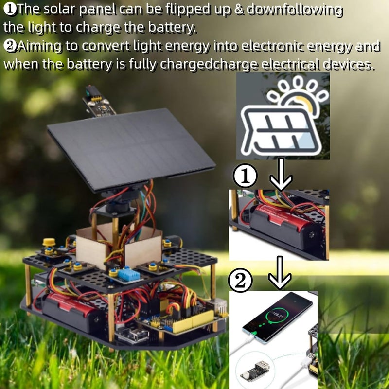 Keyestudio DIY Solar Tracking Electronic Kit for Arduino, Smart Phone Charging, Temperature & Humidity Sensor, BH1750 Light Sensor, Educational Programming Kit for Teens & Adults 15+ - Image 4