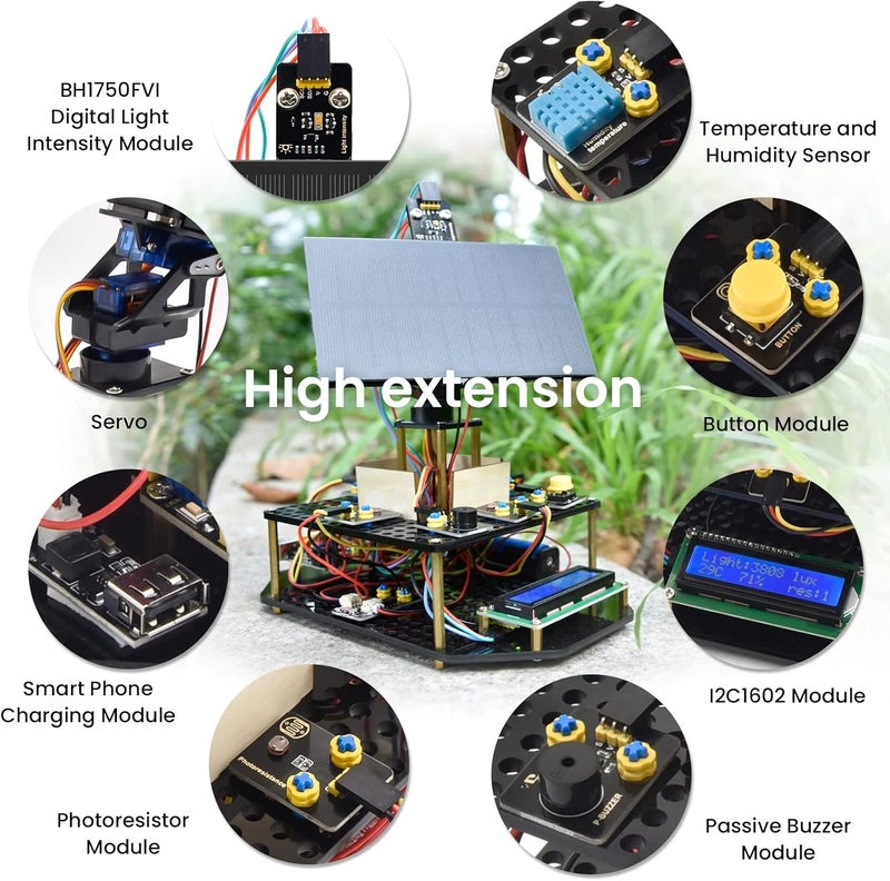 Keyestudio DIY Solar Tracking Electronic Kit for Arduino, Smart Phone Charging, Temperature & Humidity Sensor, BH1750 Light Sensor, Educational Programming Kit for Teens & Adults 15+ - Image 2