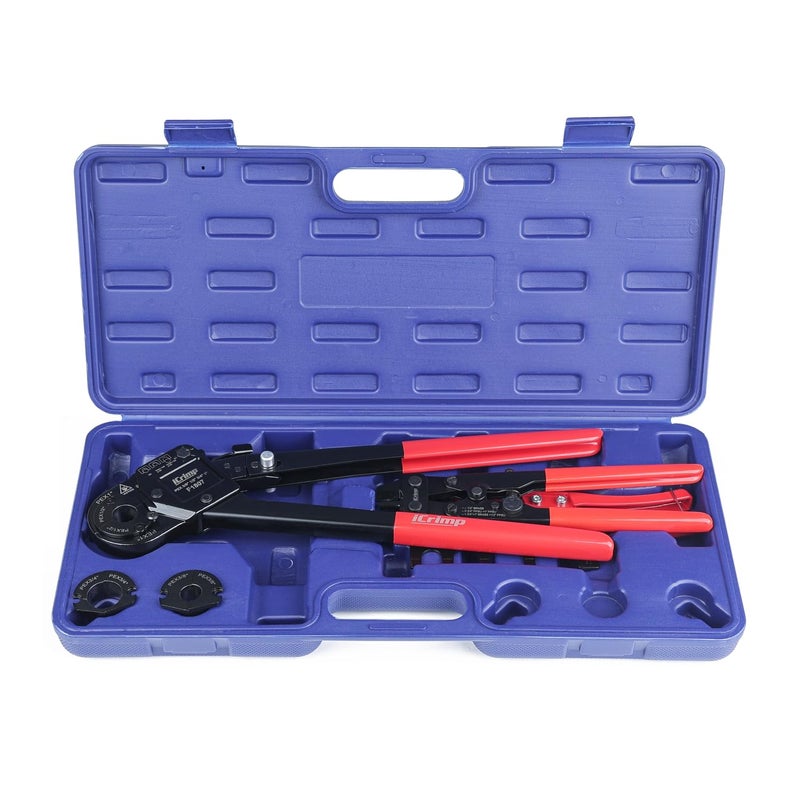 iCrimp KIT-FACL PEX Crimping Tool Kit for Crimping & Removal 1/2-in, 3/4-in, 1-in PEX Copper Crimp Ring, with PEX Tubing Cutter, Corner Operation Friendly - Image 1