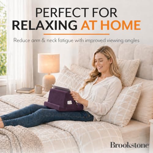 Brookstone Tablet Lap Cushion TabletPhoneEbook Holder for Bed Flights and Travel Memory Foam Lap Desk for Reading and Hands Free Viewing Compatible iPad and Kindle Accessories Purple - Image 3