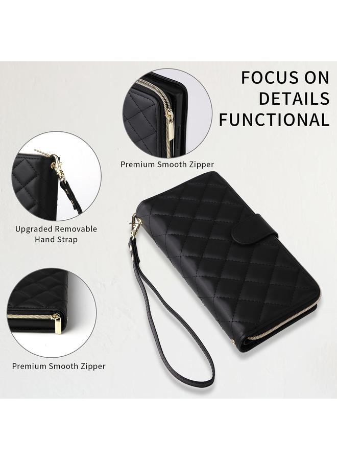 اس-توب جراب لهاتف Samsung Galaxy S24 5G Crossbody مع سحاب معيني الشكل ومشبك جلدي وحزام حول الرقبة - Image 3