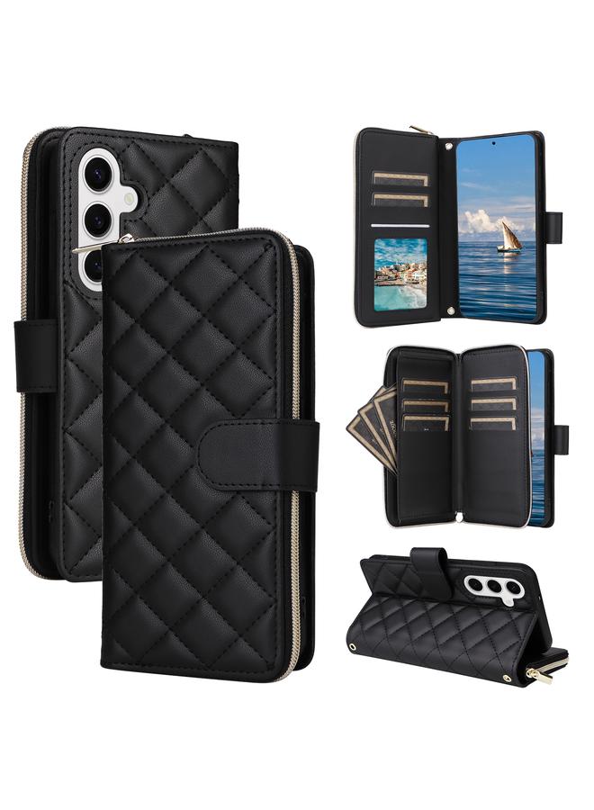 اس-توب جراب لهاتف Samsung Galaxy S24 5G Crossbody مع سحاب معيني الشكل ومشبك جلدي وحزام حول الرقبة - Image 1