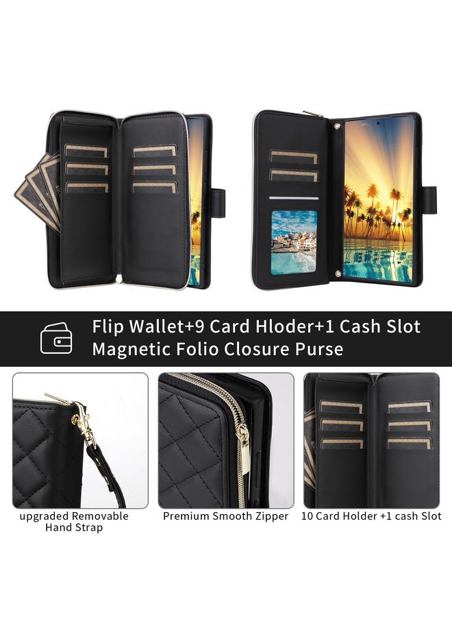 اس-توب جراب لهاتف Samsung Galaxy S24 5G Crossbody مع سحاب معيني الشكل ومشبك جلدي وحزام حول الرقبة - Image 4