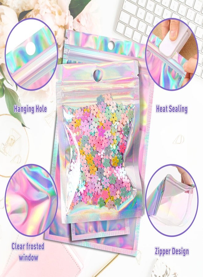 ANZNKU 300 Pack 3 Size Resealable Mylar Holographic Bags with Clear Front Window, Packaging Bags Smell Proof Bag Freshie Bag for Jewelry, Sample, Food(Holographic,3x4.7in,4x6in,4.7x7.9in) - Image 4