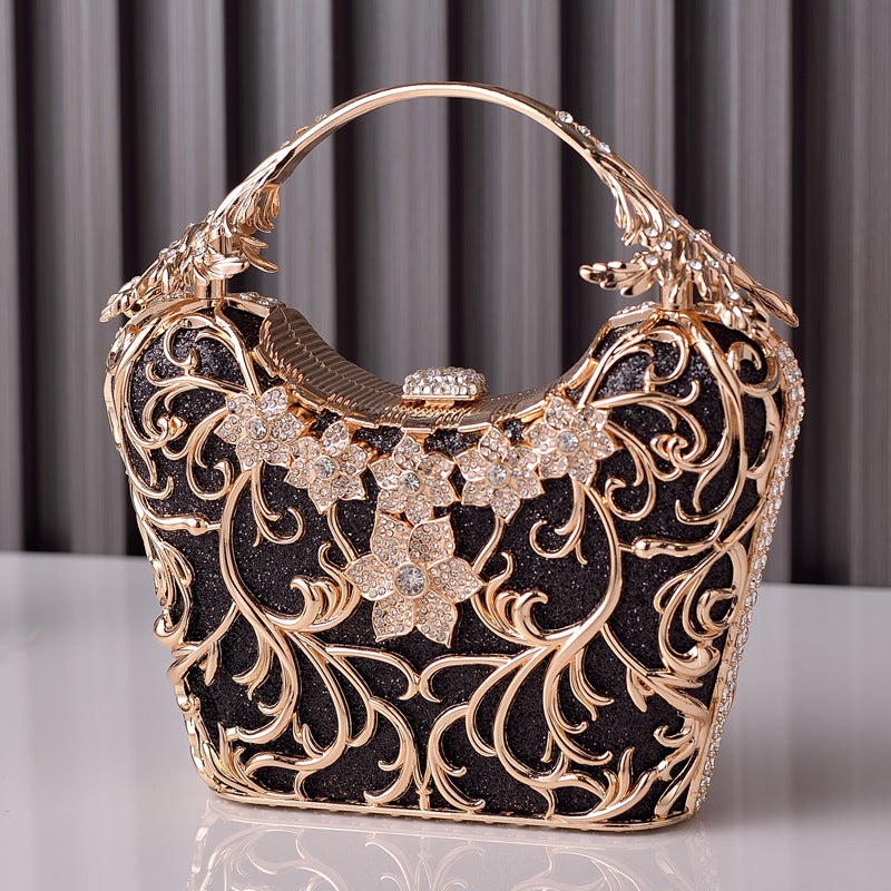 Elegant Black Evening Clutch with Cut-Out Sparkling Design and Clasp Closure - Image 1