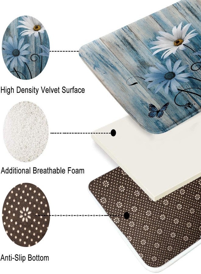 ArtSocket Blue Daisy Bathroom Set with Shower Curtain and Bath Rugs and Accessories,Wooden Boards Non-Slip Shower Curtain Set,Bathroom Decor 3 Pcs - Image 5