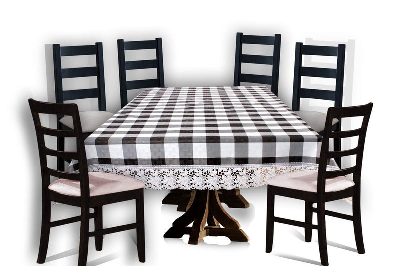 CASANEST 4 to 6 Seater Dining Table Cover Size 54 Width x 78 Lenght Inches Check Pattern Black White - Image 3
