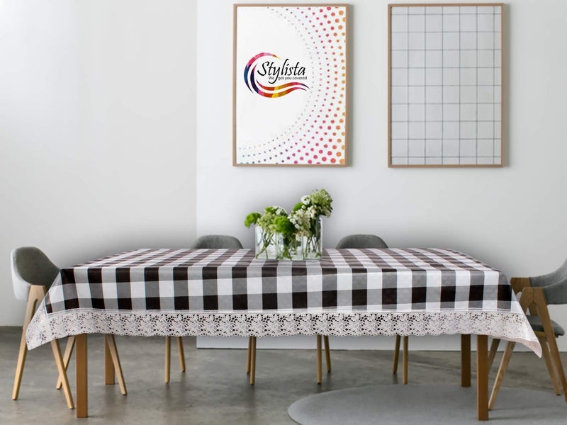 CASANEST 4 to 6 Seater Dining Table Cover Size 54 Width x 78 Lenght Inches Check Pattern Black White - Image 1