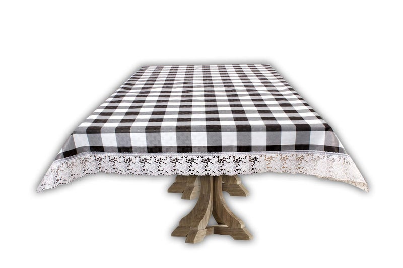 CASANEST 4 to 6 Seater Dining Table Cover Size 54 Width x 78 Lenght Inches Check Pattern Black White - Image 2