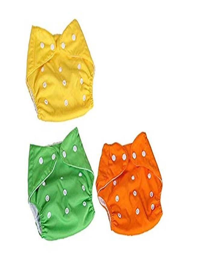Crawl'in (Set of 3) Kids Diapers/Baby Cloth Diaper Reusable Nappies, Washable, Adjustable Size Nappy/Langot/Training Pants- Without Inserts(Purple, Orange & Red, Winter) (Assorted Colours) - Image 1