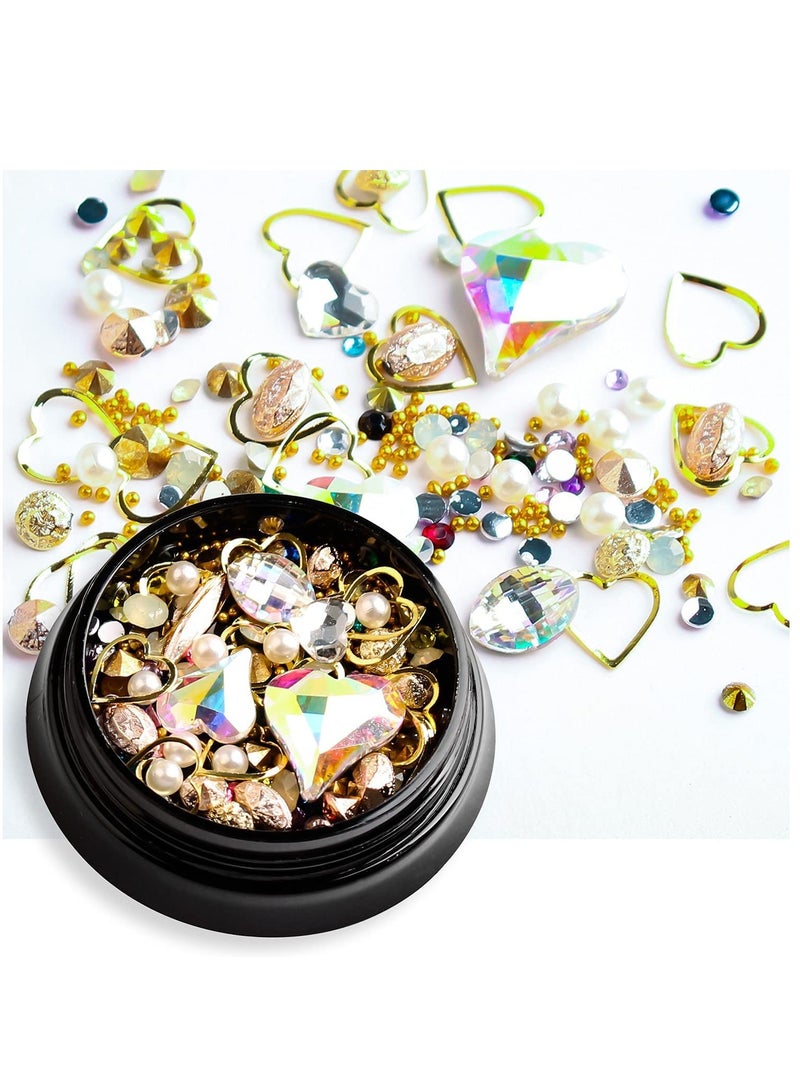 سيوسي 3D Nail Charms, Gold Nail Studs Nail Art Rhinestone Nail Jewels Gem Pearls Nail Decoration Kit With 1Pcs Tweezers, Picker Pencil 6 Boxes for Nail Art Designs Supplies DIY Crafting - Image 3