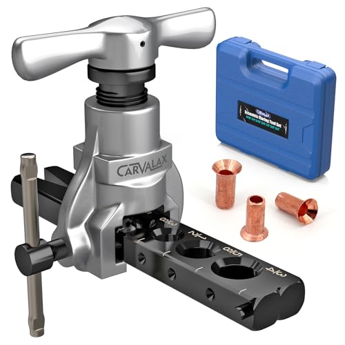 CARVALAX 45° Eccentric Flaring Tool Kit for Copper, Brass, and Aluminum Tubing, Single Flaring Bar with 7 Dies (3/16" to 3/4"), for HVAC, Refrigeration,and Brake Lines, heavy duty with Case (Imperial) - Image 1